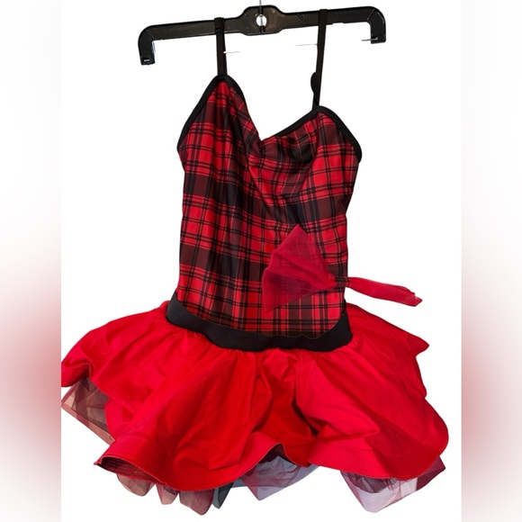 Weissman Red and Black Dance Costume with Plaid Top and Tulle Skirt - Picture 1 of 3